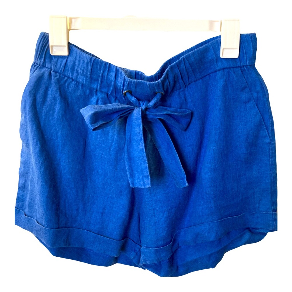 J.CREW women linen Blue Shorts with Pockets and belt. Size 6